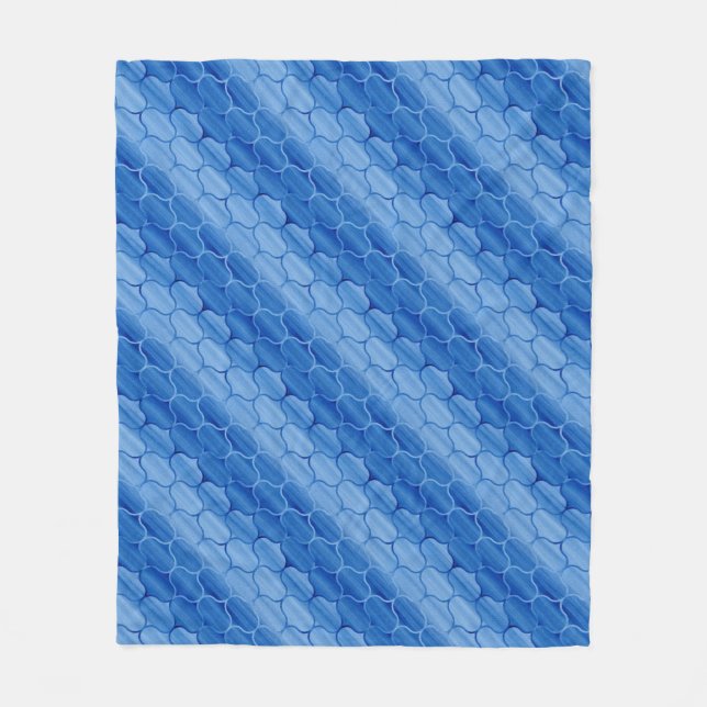 Diagonal Light and Dark Blue Ogee Pattern Fleece Blanket (Front)
