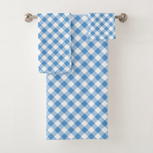 Diagonal Light Blue and White Buffalo Plaid Bath Towel Set