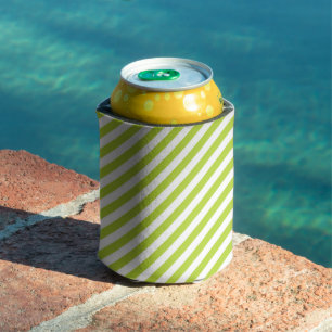 Diagonal lime green and white stripes pattern can cooler