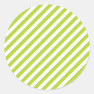 Diagonal lime green and white stripes pattern classic round sticker