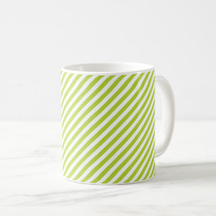 Diagonal lime green and white stripes pattern coffee mug