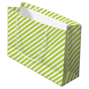 Diagonal lime green and white stripes pattern large gift bag