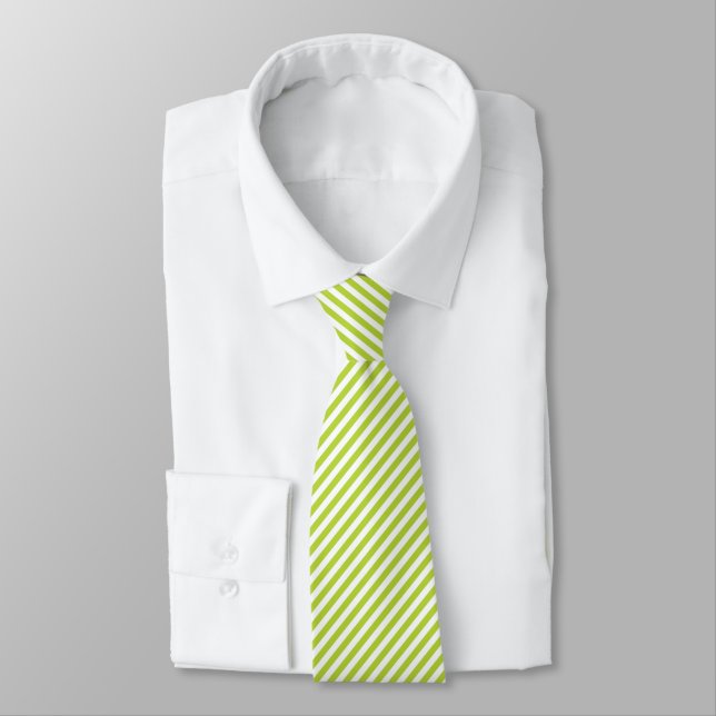 Diagonal lime green and white stripes pattern tie (Tied)
