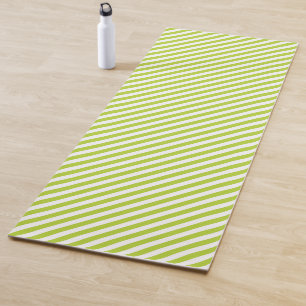 Diagonal lime green and white stripes pattern yoga mat