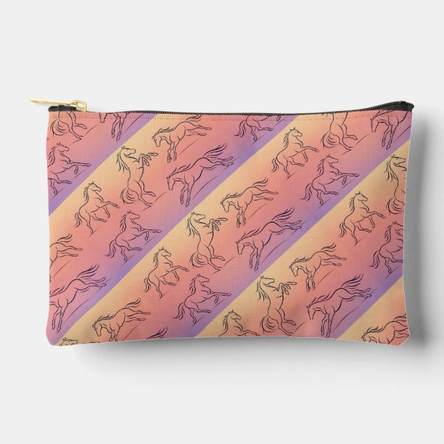 Diagonal Line Art Horse Pattern Galloping Horses Accessory Pouch (Front)