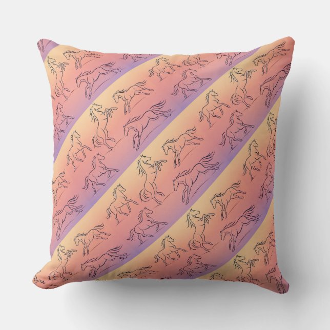 Diagonal Line Art Horse Pattern Galloping Horses Cushion (Front)