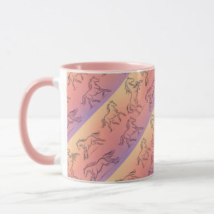 Diagonal Line Art Horse Pattern Galloping Horses Mug