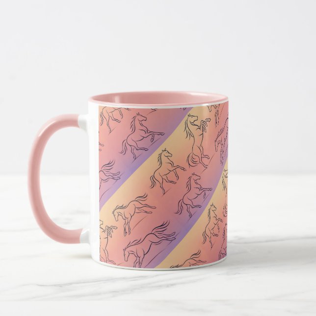 Diagonal Line Art Horse Pattern Galloping Horses Mug (Left)