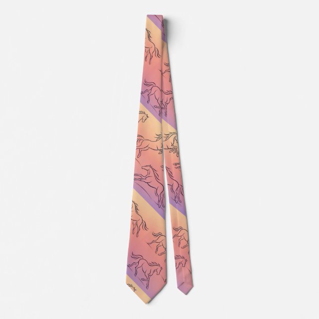 Diagonal Line Art Horse Pattern Galloping Horses Tie (Front)