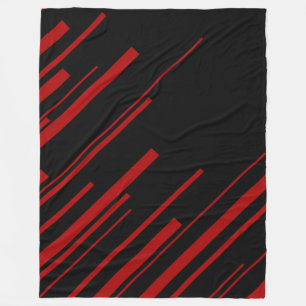 Diagonal Lines in Red and Black Fleece Blanket