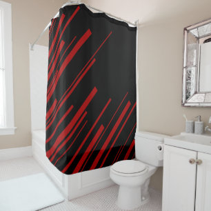 Diagonal Lines in Red and Black Shower Curtain