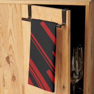 Diagonal Lines in Red and Black Tea Towel