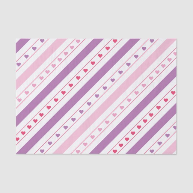 Diagonal Lines Pattern with Hearts Tissue Paper (Front)