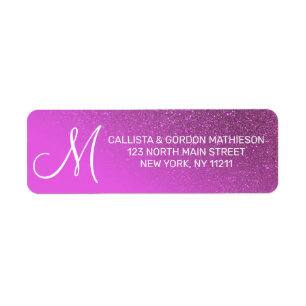 Diagonal Magenta Purple Glitter Gradient Ombre Return Address Label