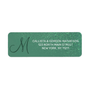 Diagonal Mermaid Green Glitter Gradient Monogram Return Address Label
