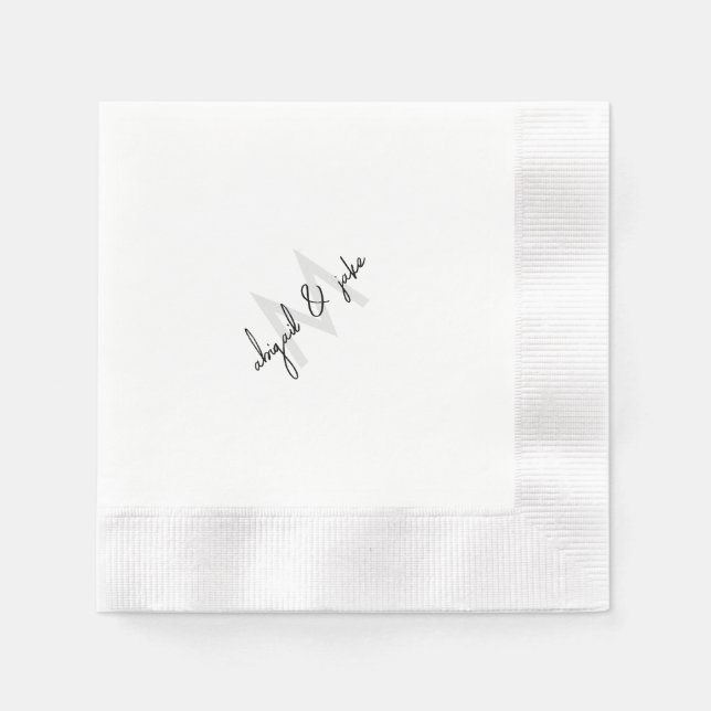 Diagonal Monogram & Couple Names Wedding Coined Napkin (Front)