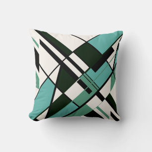 Diagonal Mosaic in Green White Black Art Motif Cushion
