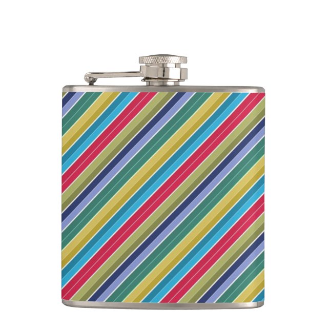 Diagonal Multi-Coloured Stylish Striped Hip Flask (Front)