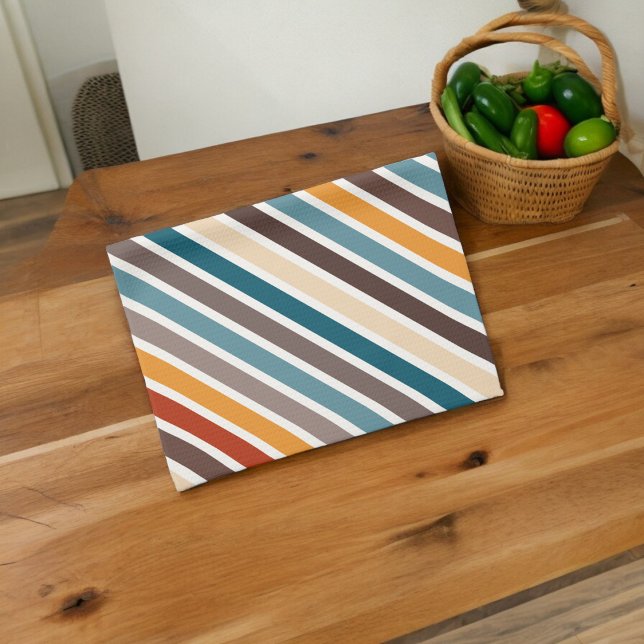 Diagonal Multicolor Stripes Tea Towel (Kitchen Towel)