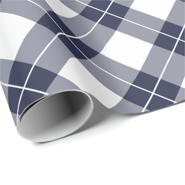 Diagonal Navy Blue and White Plaid Pattern Wrapping Paper (Roll Corner)