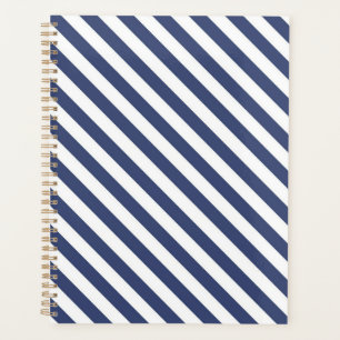 Diagonal navy blue and white stripes pattern planner