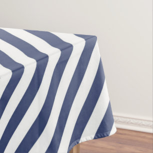 Diagonal navy blue and white stripes pattern tablecloth