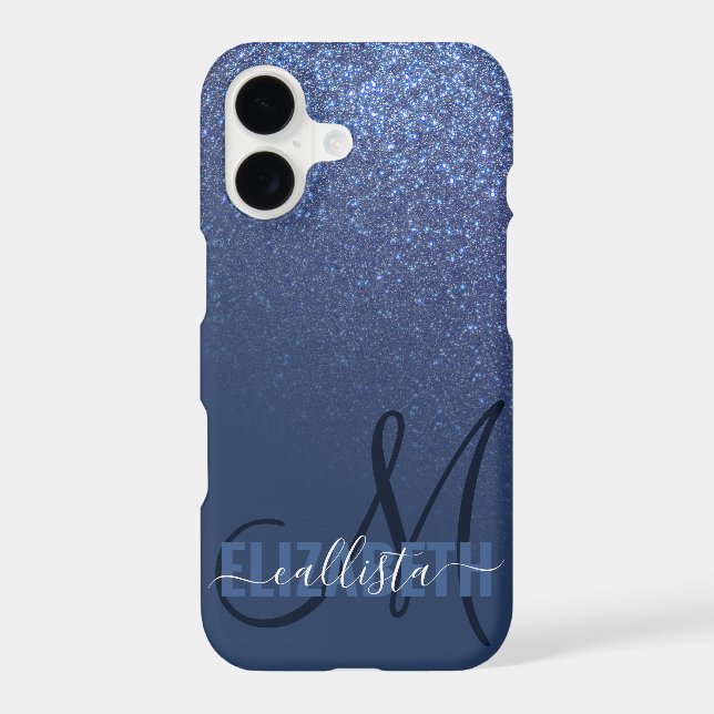 Diagonal Navy Blue Glitter Gradient Ombre Monogram (Back)
