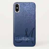 Diagonal Navy Blue Glitter Gradient Ombre Monogram