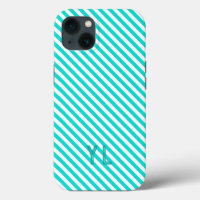 Diagonal neon blue and white stripes initials