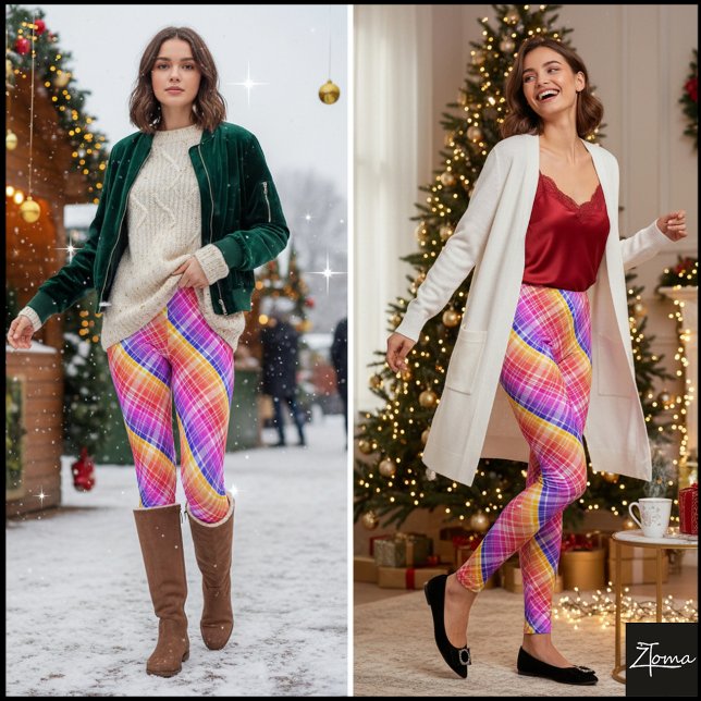 Diagonal Neon Plaid Stripe Gradient Leggings (Creator Uploaded)
