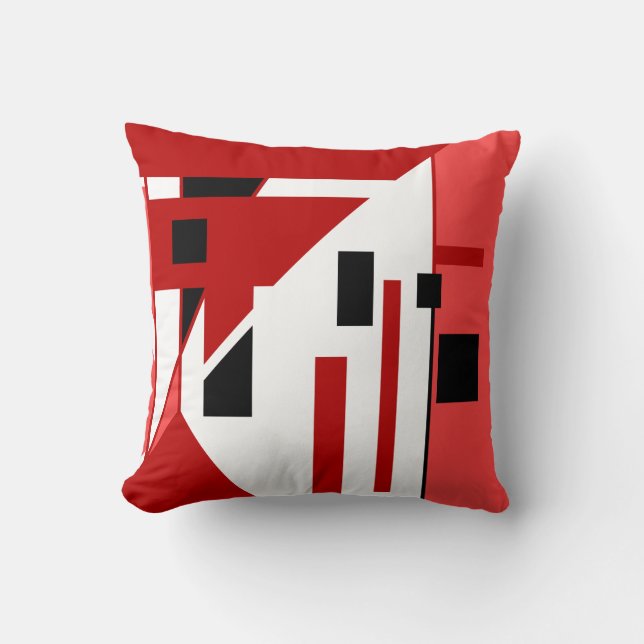 Diagonal of Red with Black White Geometric Design Cushion (Front)