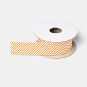 Diagonal orange and white stripes pattern satin ribbon