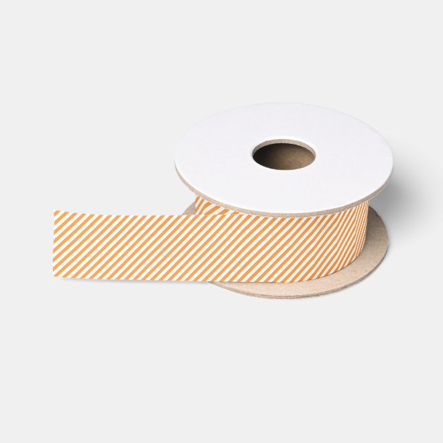 Diagonal orange and white stripes pattern satin ribbon (Spool)