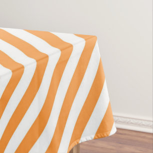 Diagonal orange and white stripes pattern tablecloth
