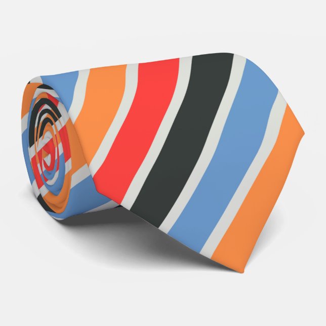 diagonal orange, sky blue and red stripes pattern tie (Rolled)