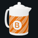 Diagonal Orange Striped Monogram<br><div class="desc">Sporty striped orange monogrammed teapot.</div>