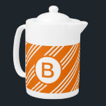 Diagonal Orange Striped Monogram<br><div class="desc">Sporty striped orange monogrammed teapot.</div>