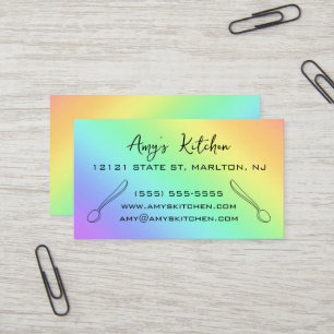 Diagonal Pastel Rainbow Spoons Business Cards