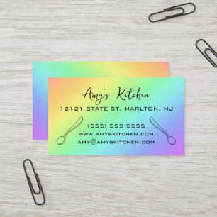 Diagonal Pastel Rainbow Spoons Business Cards