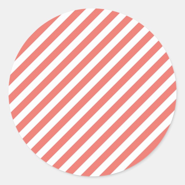 Diagonal pattern of pink and white stripes classic round sticker (Front)