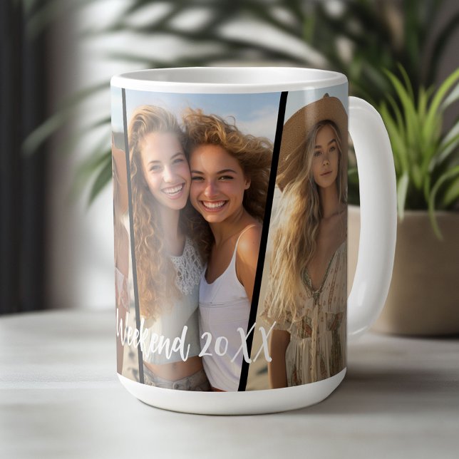 Diagonal Photo Collage - 4 Photos Fun Weekend Coffee Mug (Custom Photo Collage Mug)