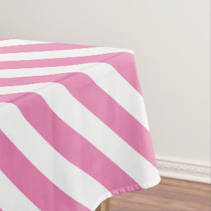 Diagonal Pinjk and White Striped  Tablecloth