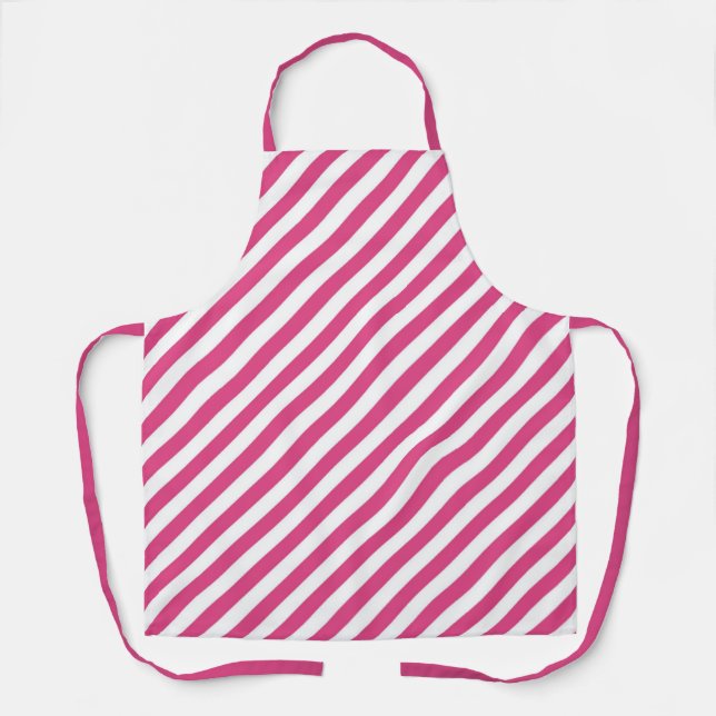 Diagonal pink and white stripes pattern apron (Front)
