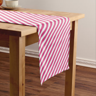 Diagonal pink and white stripes pattern short table runner