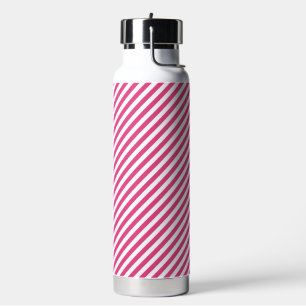 Diagonal pink and white stripes pattern water bottle