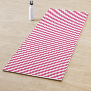 Diagonal pink and white stripes pattern yoga mat