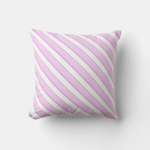 Diagonal Pink Stripes on White Cushion