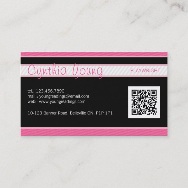 Diagonal Pinstripe - Pink Business Card (Front)