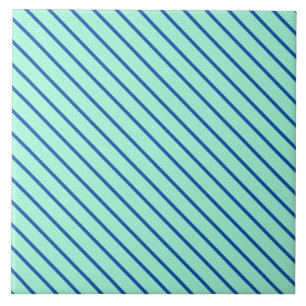 Diagonal pinstripes - aqua and navy ceramic tile