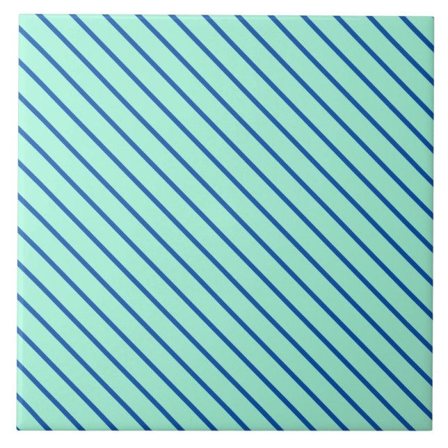 Diagonal pinstripes - aqua  and navy ceramic tile (Front)